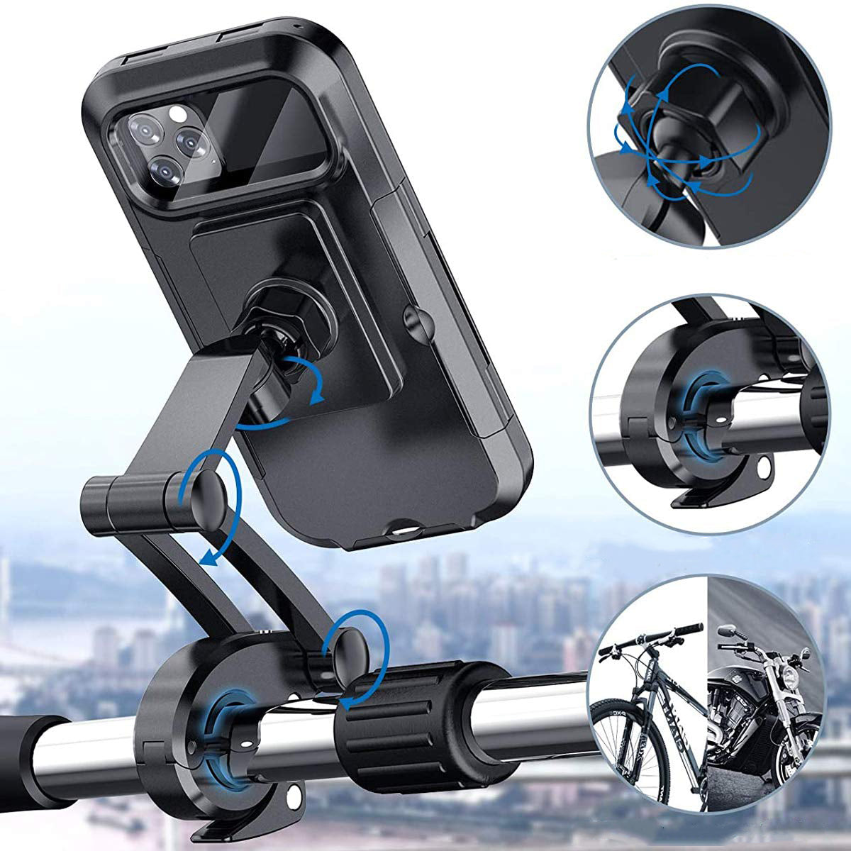 Universal - Réglable 360 Etanche Vélo Porte Téléphone Universel Vélo Moto  Guidon Porte Téléphone Support Convient pour