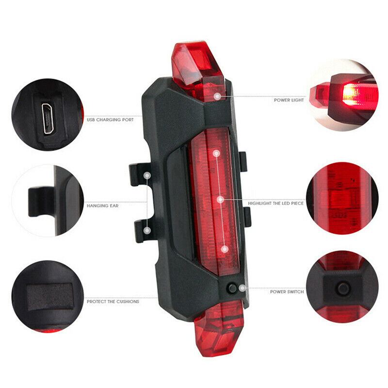 Rechargeable USB LED Bike Tail Red Light Cycling Back Multi LED Colour 5